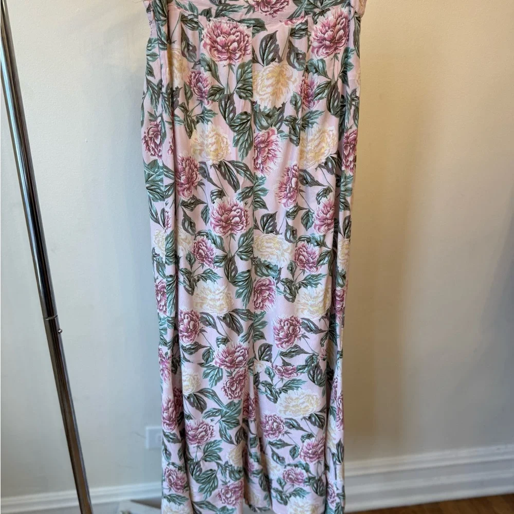 Forever 21 Pink Floral Maxi Skirt with Green Leaves - Picture 2 of 4